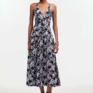 Madewell Smocked Midi Dress in Poplin Floral Tropical Print Size 6